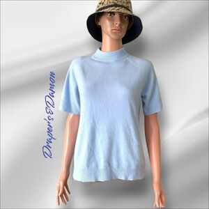 Draper’s&Damon Blue Sweater Mock Neck Short Sleeve Workwear Casual Zip SZ M